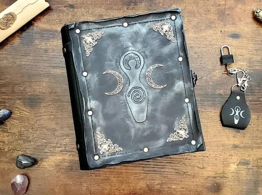 Handmade lunar goddess leather journal