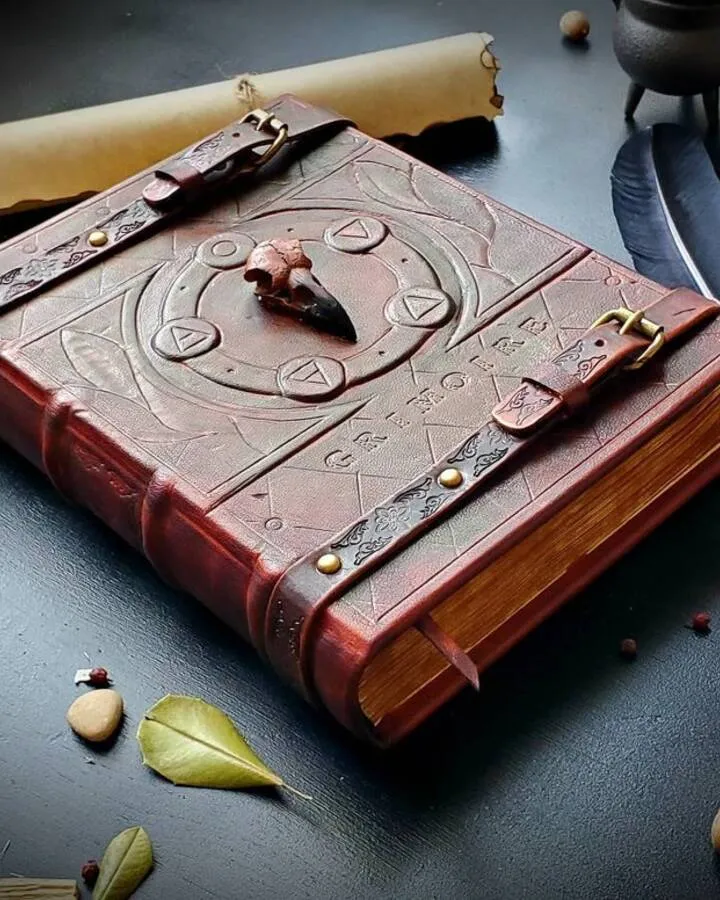 Handmade ancient-style leather blank grimoire